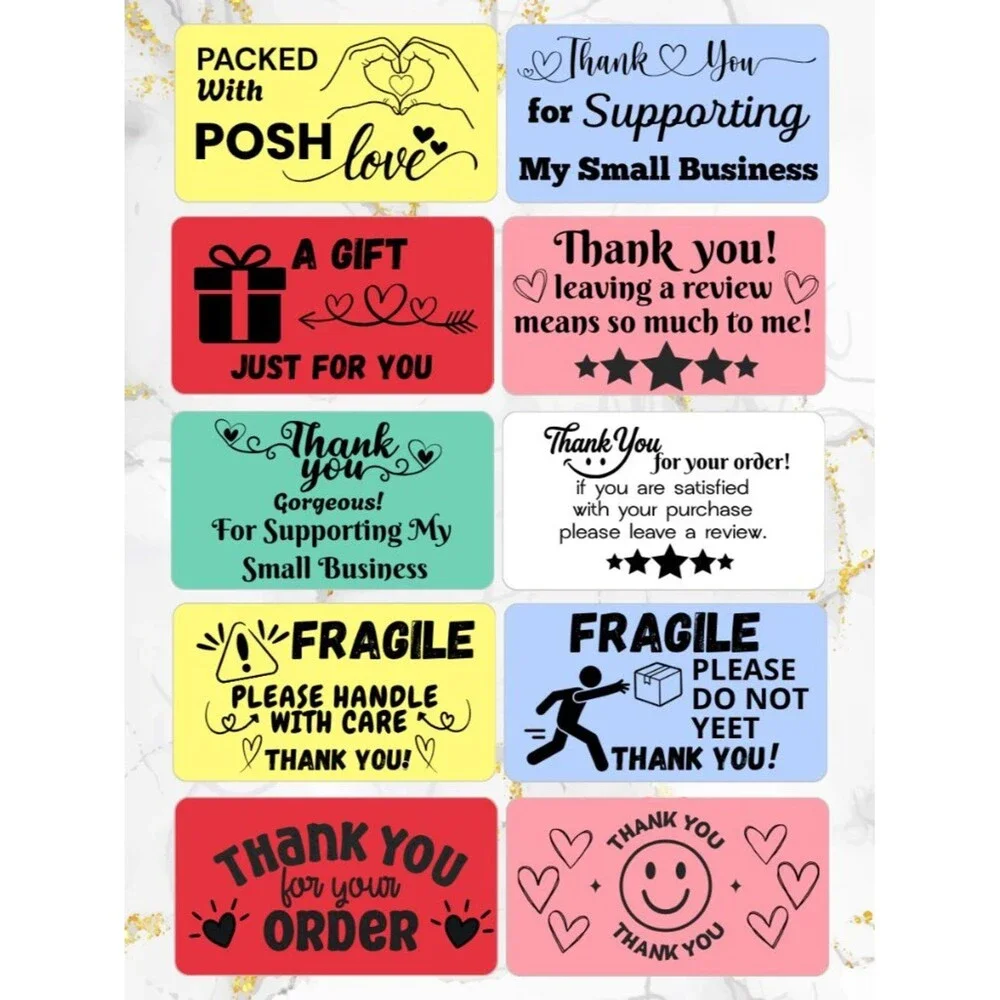 100 thermal Thank you Stickers 2.25